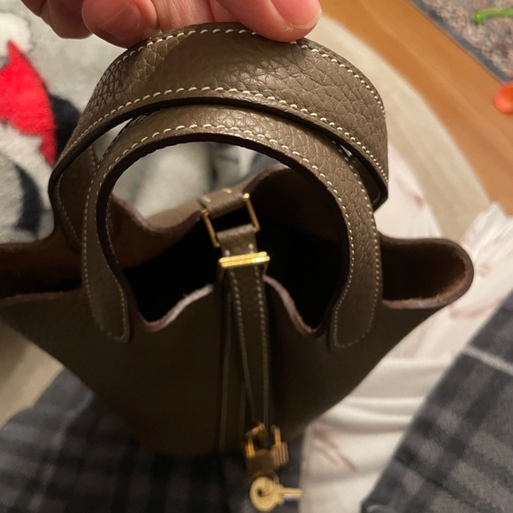 Mini handmade leather bag picotin bag bucket bag micro bag - Picture 8 of 8